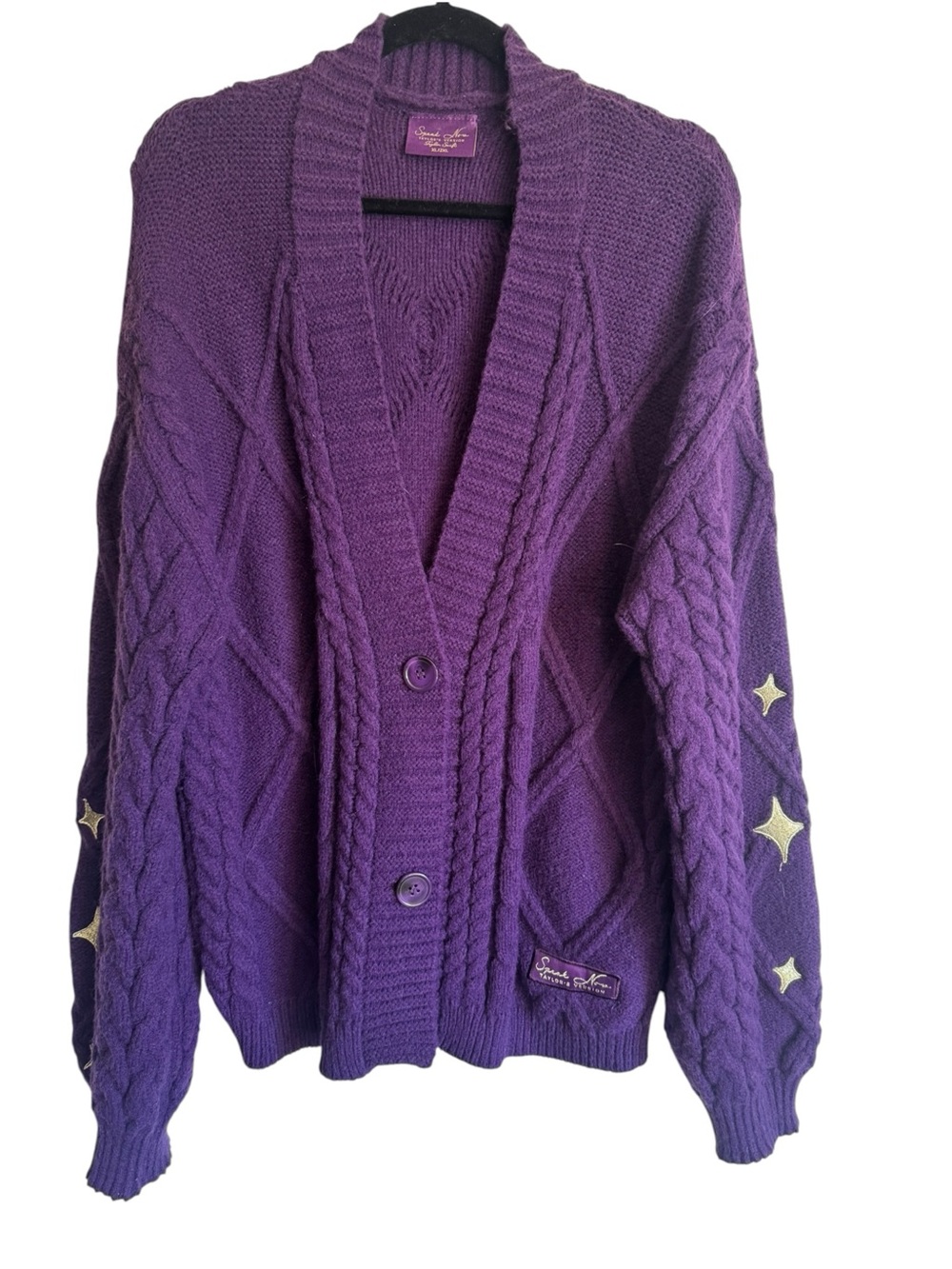 Speak Now Taylor Swift Purple Cable-Knit Star V-Neck Button Cardigan XL/XXL FLAW